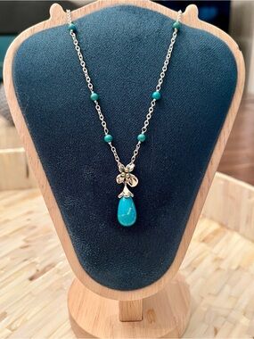 Ann King Turquoise Drop Necklace Sterling 18K Necklace w/ Earrings
